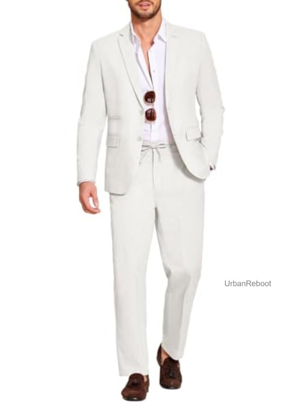 Men's 2 Piece Linen Suit Set Lightweight Blazer & Pants Casual